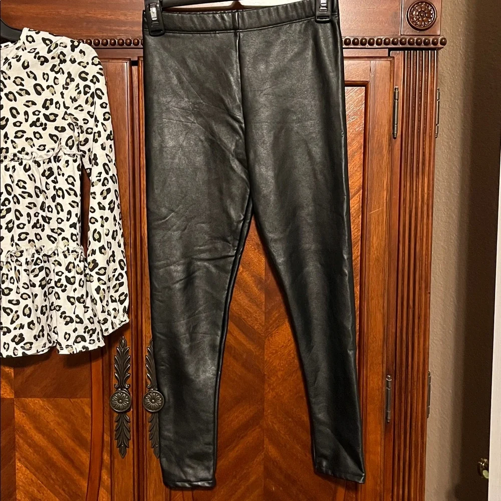 Rachel Zoe Girl’s Animal Print Top and Black PleatherLeggings Set